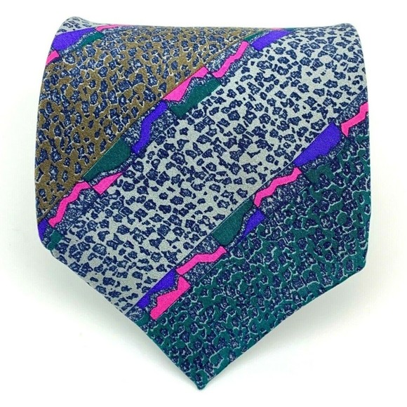 MISSONI Diagonal Animal Print Striped Multicolor 100% Silk Necktie - Needs fix - Picture 2 of 12